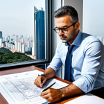 **

"A professional architect, fully clothed in a modern office attire, reviewing blueprints at a brightly lit desk in São Paulo, Brazil, overlooking the cityscape, perfect anatomy, correct proportions, natural pose, safe for work, appropriate content, fully clothed, professional, high resolution, detailed rendering, realistic style."

**